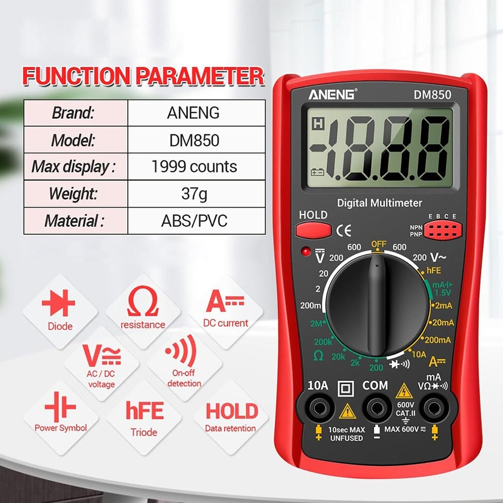 ANENG Digital Multimeter Voltage Tester - DM850 - Red