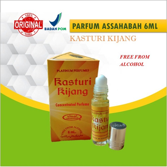 PARFUM ASSAHABAH KASTURI KIJANG ROLL ON 6ML NON ALKOHOL DAN BPOM