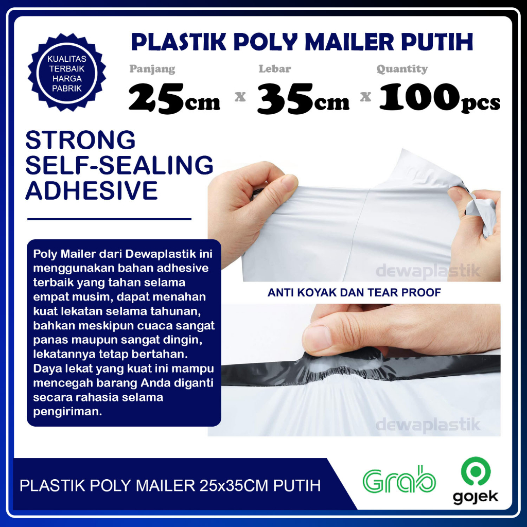 Poly Mailer 25x35 cm Putih Isi 100 Pcs Polymailer Kantong Plastik LDPE Amplop Packaging 25 x 35 cm Plastik Packing Putih 25x35cm Kantong Paket 25 x 35cm Warna Putih Susu Isi 100pcs