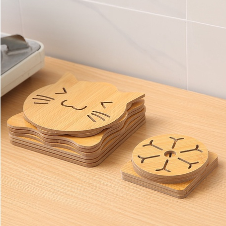 Tatakan Kayu Alas Panci Panas Tatakan Gelas Piring Mangkok Lucu Unik Kartun Panda Dekorasi Meja Makan Dapur Resto Bahan Kayu Anti / Tahan Panas Anti Slip Lepek Tebal Kotak / Bulat Anti-Scalding Tea Coaster Bowl Mat