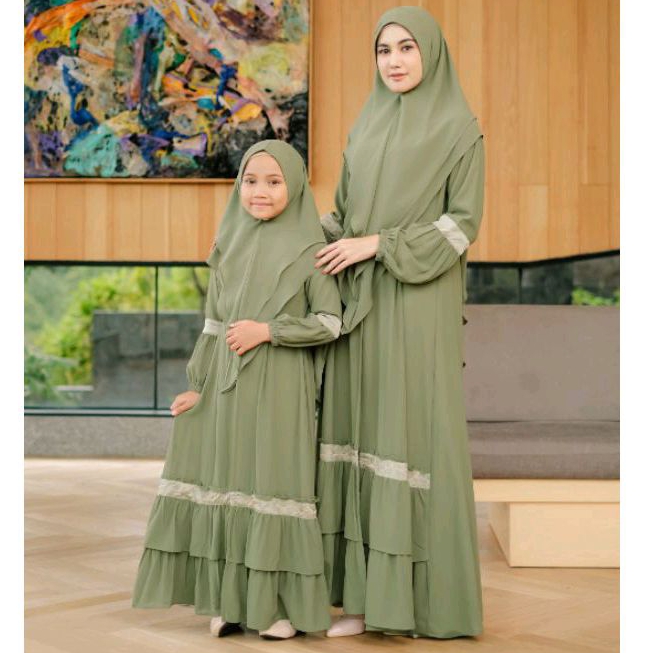 Sakha Series Gamis set Khimar Couple Ibu dan Anak Perempuan - Dress Elegan Mewah bahan Armani Silk k