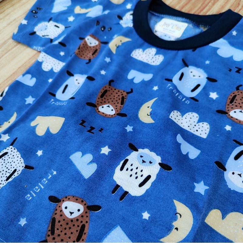 Tralala PRINTING setelan baju celana pendek anak warna motif mobil, animal hewan murah