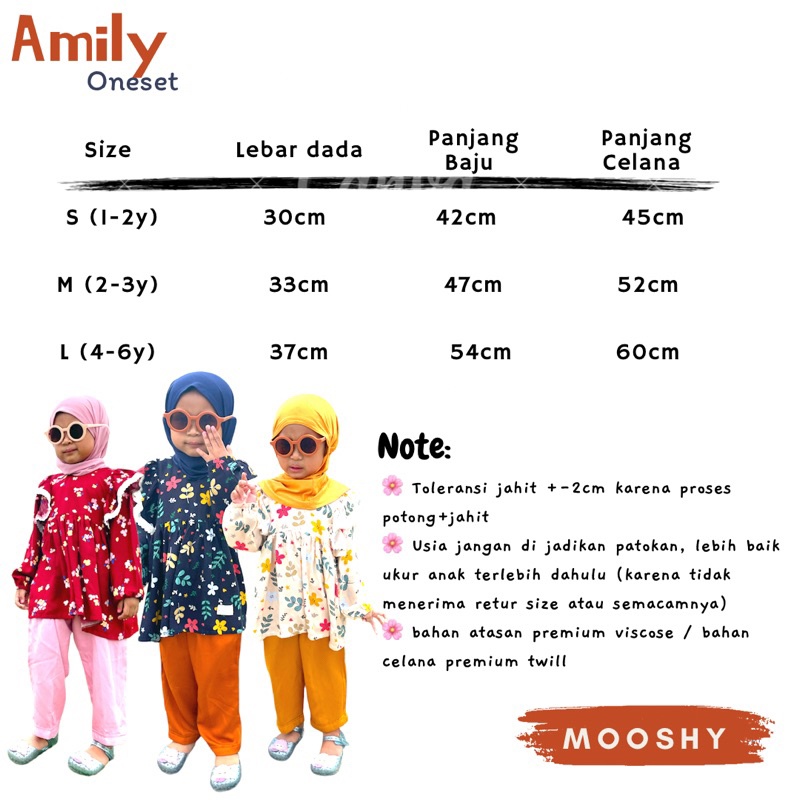 MOOSHY- Amily Oneset / setelan anak perempuan rayon 1 2 3 4 5 6 tahun / oneset anak perempuan rayon 1 2 3 4 5 6 tahun/ baju muslim anak perempuan