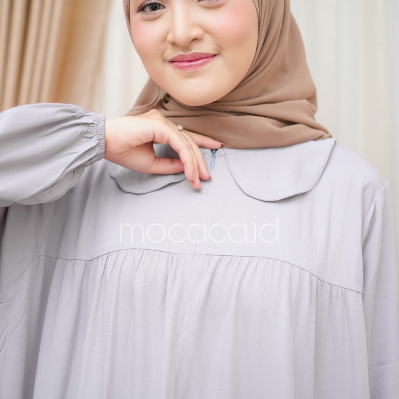 Midi Dress 5 Susun Busui Kerah Collar - silver abu muda