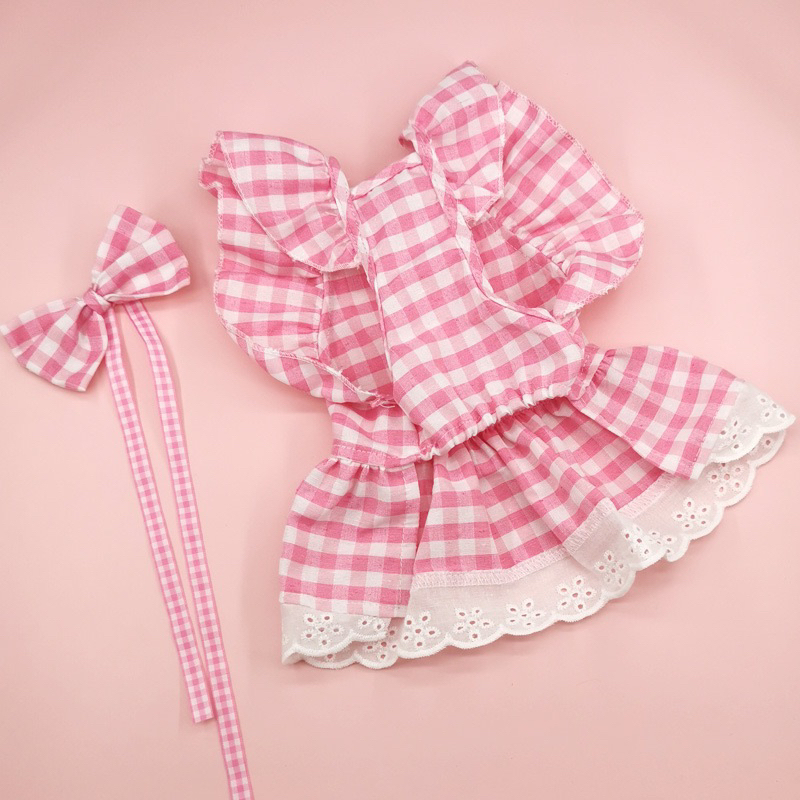 Narae pink plaid dress with head band ribbon