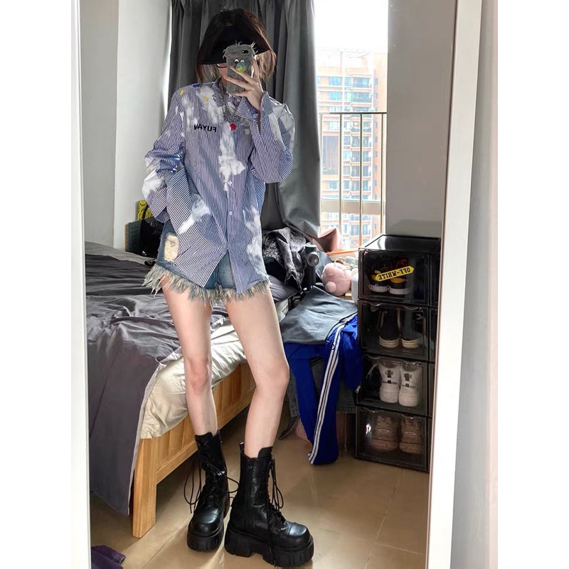 Fuyan Shirt / Atasan Kemeja Print Wanita Import