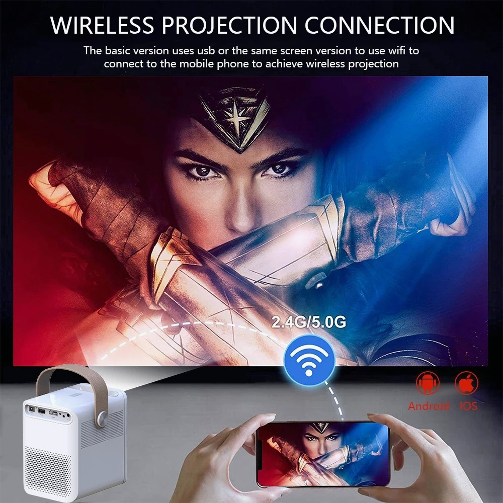 【1080P】Proyektor mini portable hp infocus 4K Android/iOS  Projector Konek HP/Wi-Fi/bluetooth Full HD 180 ANSI