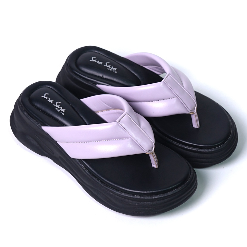 SARASARA YUK - NARITA Sandal Wanita Wedges Jepit Tinggi 5cm Size 36 - 40 Casual Sendal Cewek Platform 37 38 39 untuk Jalan Pergi Santai Japit Warna Lilac Ungu Purple Premium Original Sara Sara Kekinian Terbaru Shoes ORI Mall Official Store