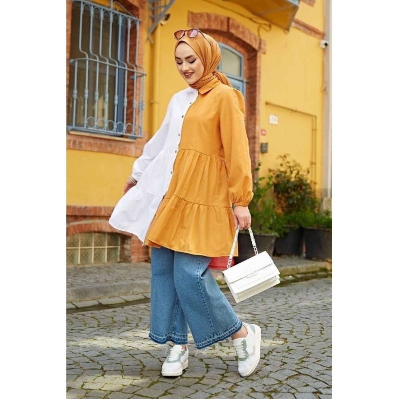 Tamara Tunik | Atasan Wanita Muslimah | Tunik Bahan Crinkle Airflow | Tunik Busui Tunik Full Kancing Hidup