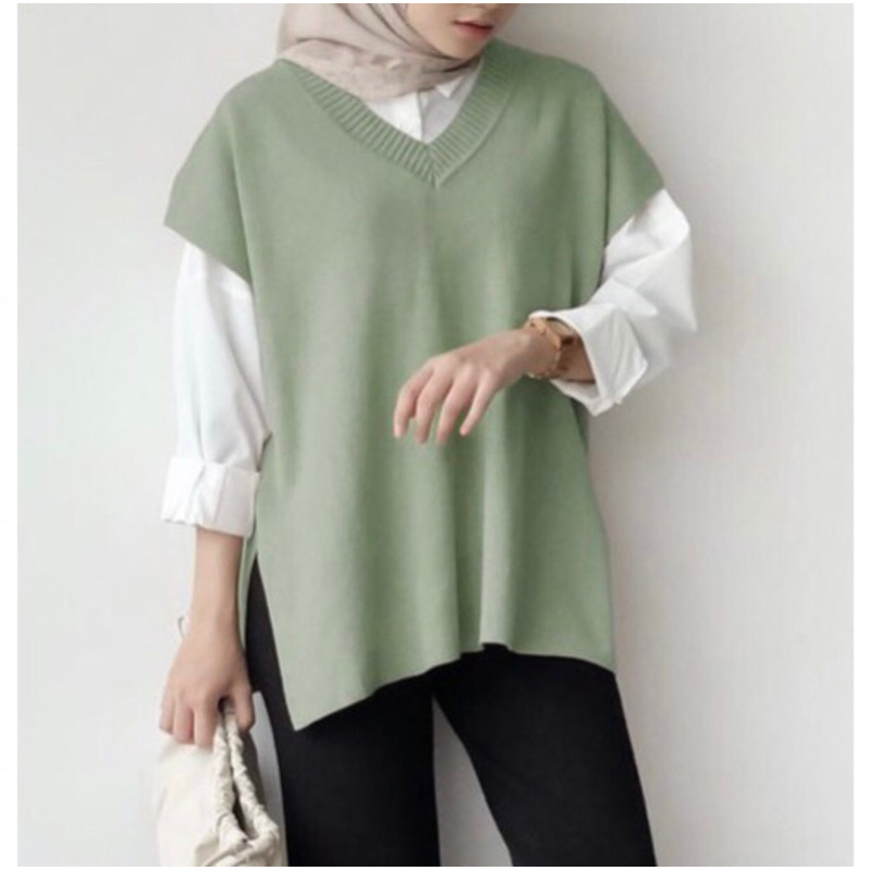 VEST Rompi Rajut Tali /Rompi Wanita Korea / Andien Outer Rajut Kekinian / Ootd hijab korean style