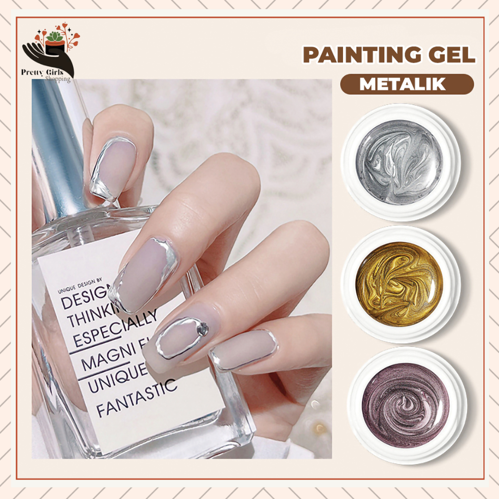 Pretty PAINTING GEL Gold / Painting Gel Silver / Rosegold Gel Liner UV Gel Polish / Gel Painting Gold