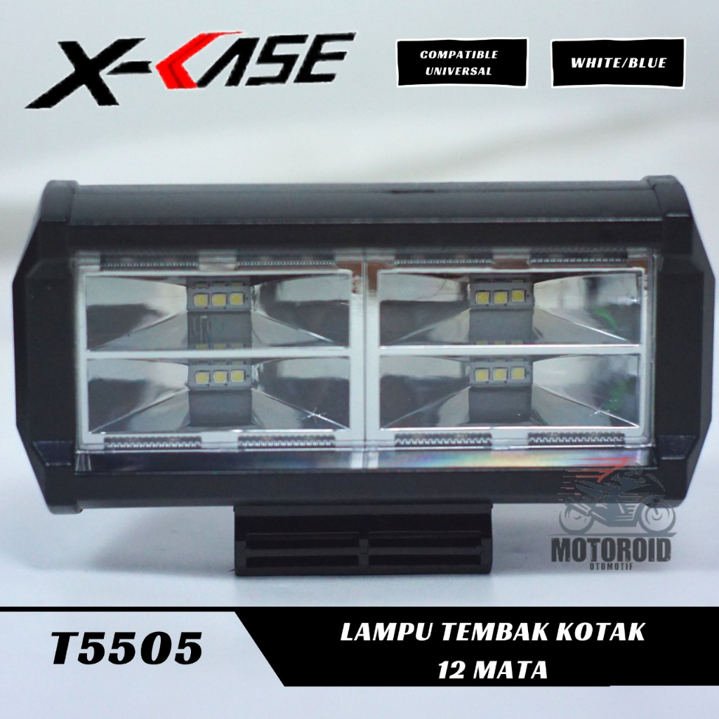 LAMPU TAMBAHAN MOTOR MOBIL LED XCASE 5505 12 MATA TERANG LAMPU KOTAK TEMBAK KABUT UJAN UNIVERSAL