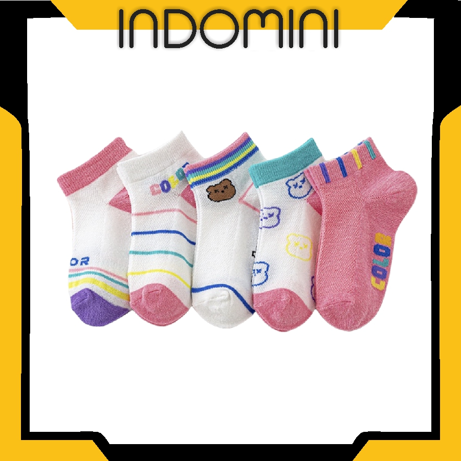 INDOMINI  Kaos Kaki Anak Motif Rainbow Pink Bear Kaus Kaki Bayi Lucu KK038