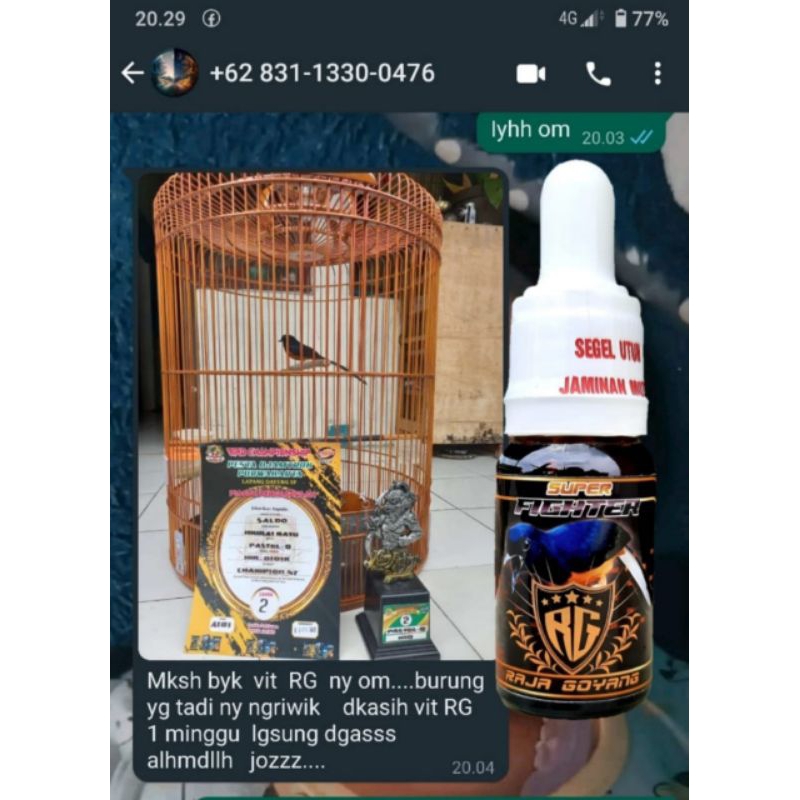 SUPER FIGHTER vitamin burung murai doping burung murai vitamin penggacor burung murai dari RG raja g
