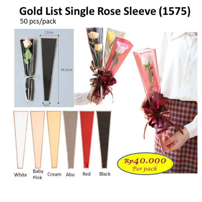 Gold List Single Rose Sleeve 1575 Wrapping Plastik Bunga Satuan Bungkus mawar Satuan Kantong Mawar S