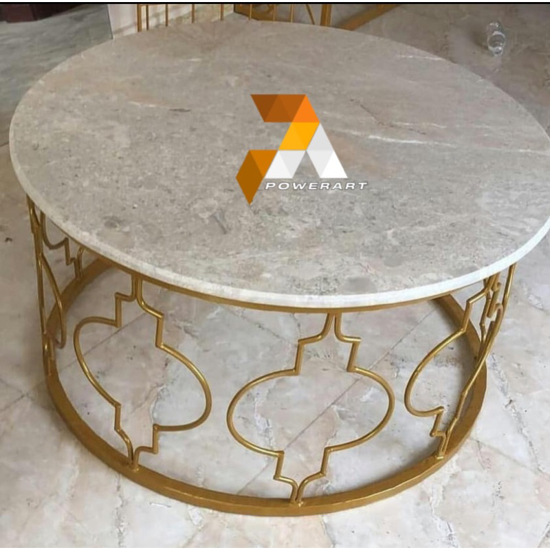 Meja Tamu Bulat Marmer Krem Asli Coffee Table Marble Meja Marmer asli Meja Kopi Marmer