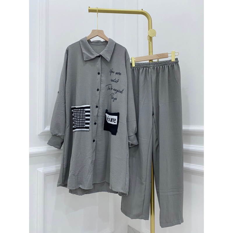 SET CRINKLE POLOS MOTIF TULISAN MURAH GROSIR VIRAL MODELLANO CANTIK MUSLIM