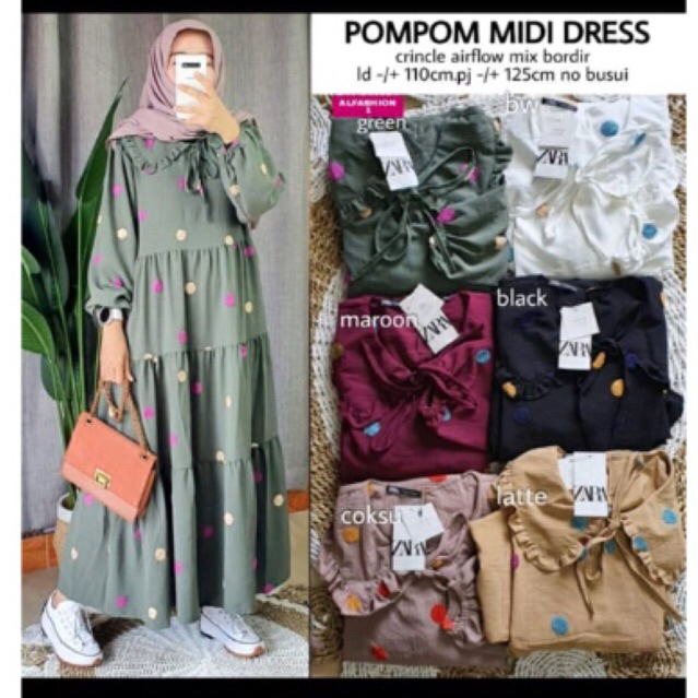 MIDI DRES CRINCLE POMPOM