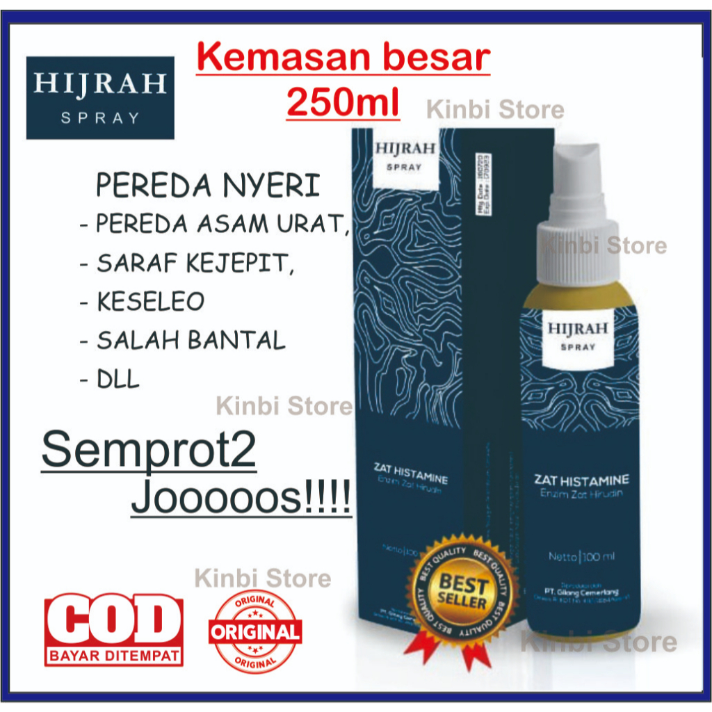 HIJRAH SPRAY KEMASAN BESAR 250ML SEMPROT PENGHILANG NYERI ,PEGAL LINU, ASAM URAT, SYARAT KEJEPIT, KE