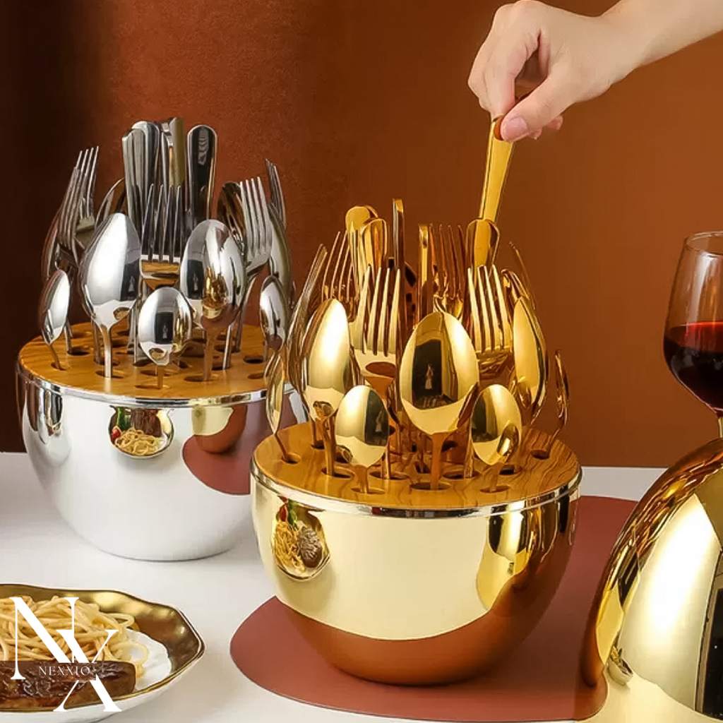 NEXXIO Egg Spoon Gold / sendok emas telor / Sendok Sultan Gold / cutlery set / Peralatan Makan Gold Silver /sendok gold / Sendok makan pakai tutup / sendok emas viral / telor emas