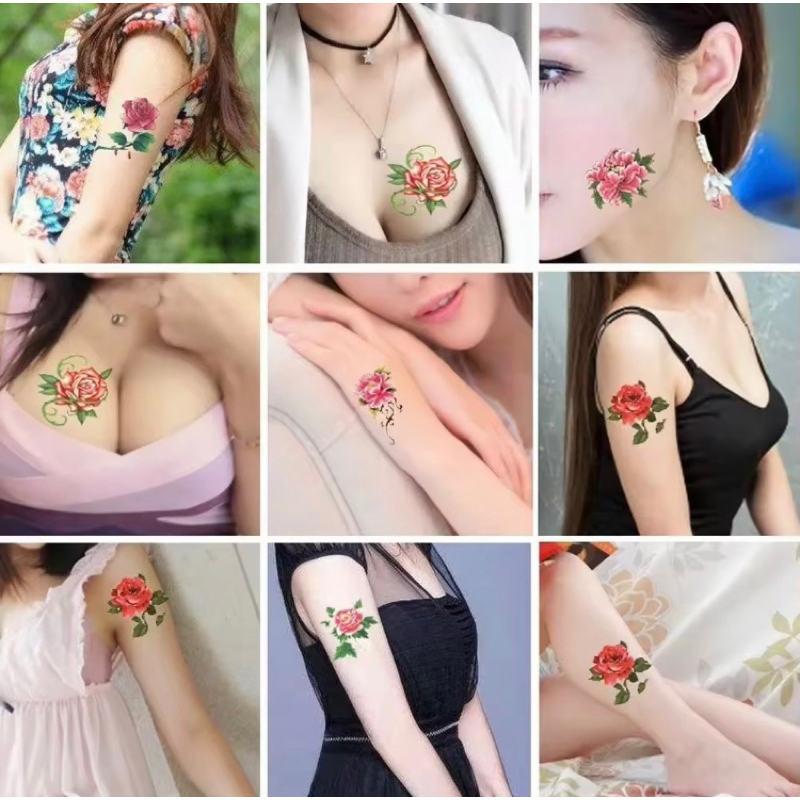 Stiker Tato Temporary Motif 3D Flower Black Serie TS-8003 1 pcs