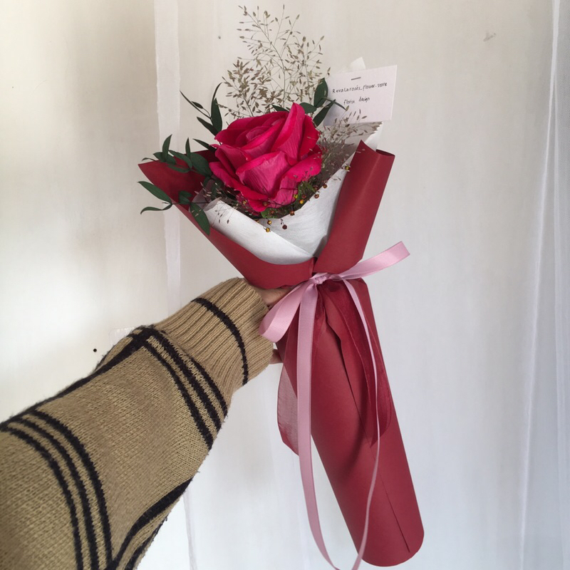 Revalaroses Flower Hand Buket Mawar pink Rambos singgle flower mawar merah muda perona premium bunga