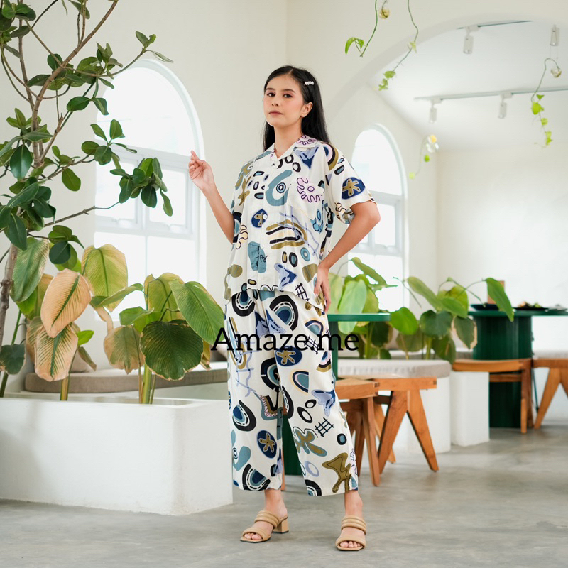 DEFARA PATTERN - Piyama set / Sleepwear / Baju tidur / Baju tidur wanita Rayon Premium