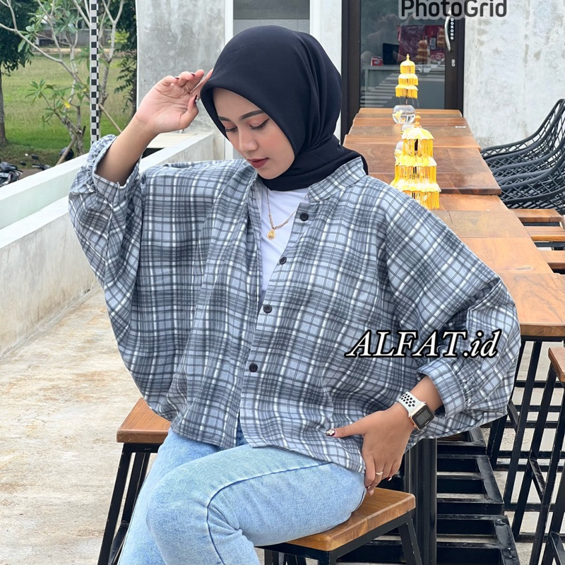 KEMEJA TAMARA BATWING / BATWING MOTIF KOTAK KOTAK