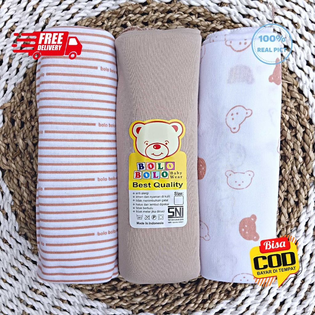 SALE 7.7 - 3 PCS PERNEL BAYI BEDONG BAYI KAOS BOLO-BOLO SERIES COKLAT SUSU