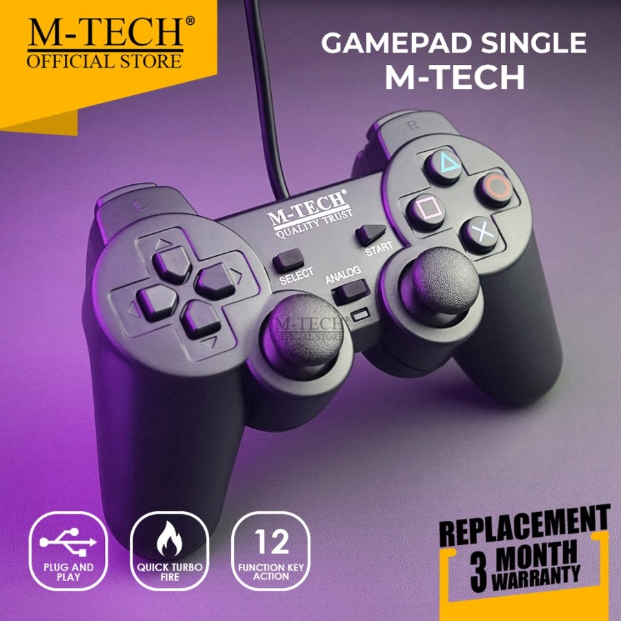 Gamepad Usb Single Mtech/Joystik Pc /Cpu/Stik Laptop Ps Getar Hitam