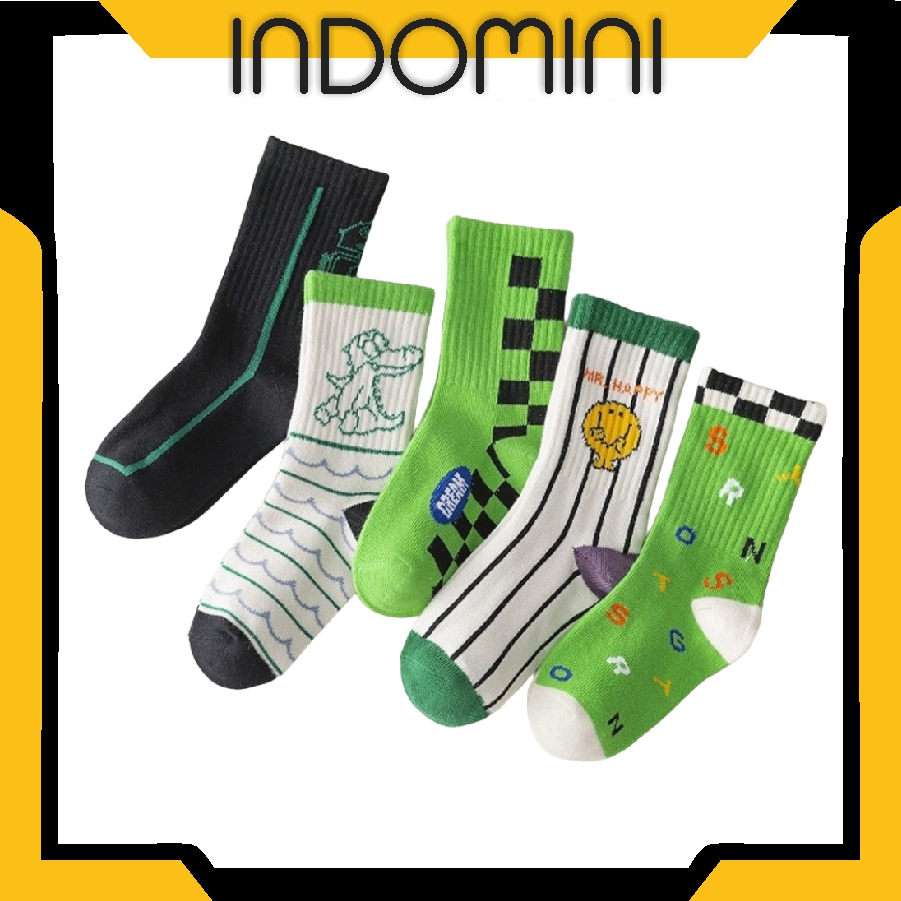 INDOMINI  Kaos Kaki Anak Lucu Kaus Kaki Bayi Motif Karakter Green White Black Series KK066