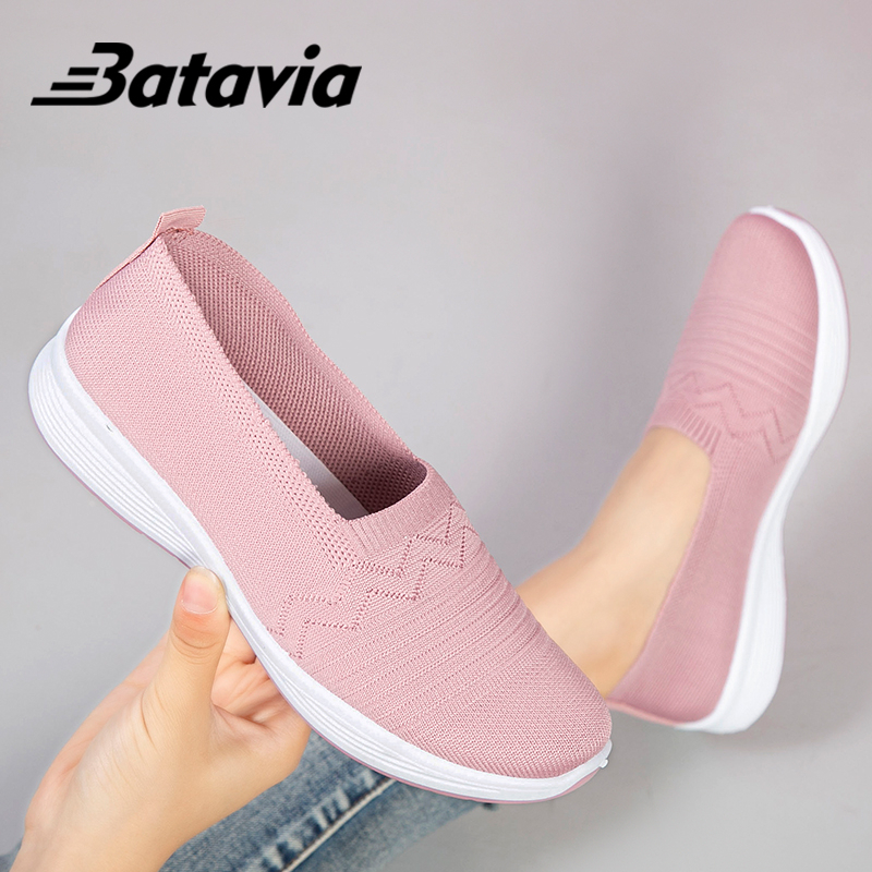 Batavia 2023 Baru Sepatu Flat Terbang Tenunan Sepatu Wanita Bertumit Rendah Nyaman Sepatu Kerja Slip-On Sepatu Bernapas dan Ringan A163