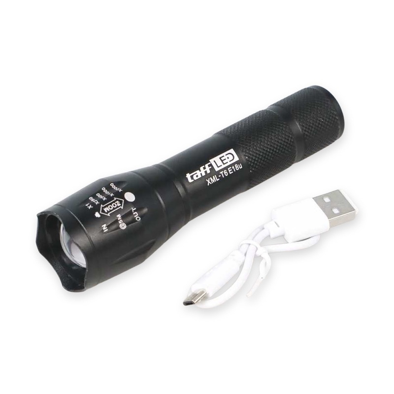 TaffLED Senter LED USB Rechargable Zoomable XML-T6 10000 Lumens - E18u