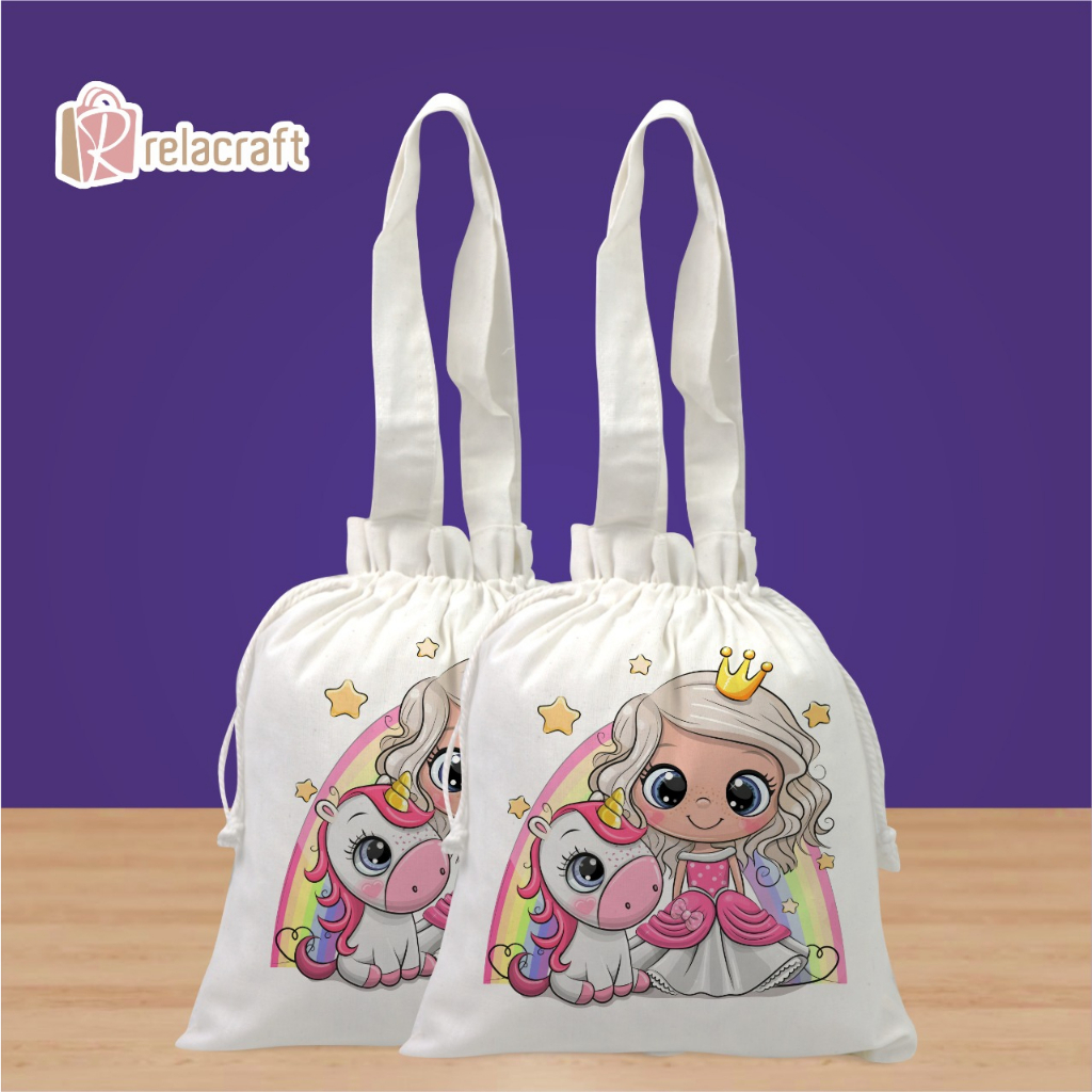 TAS SERUT POCONG/TOTEBAG PRINCES/SOUVENIR ULANG TAHUN/HAMPERSULANG TAHUN/CETAK FC F4 1 SISI