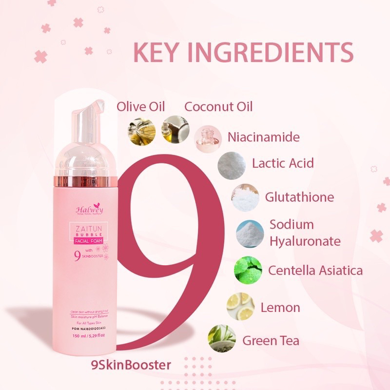 ZAITUN BUBBLE FACIAL FOAM   / sabun  cuci muka / wajah WITH 9 SKINBOOSTER kemasan mini 60 ml, kemasan besar 150ml  HALWEY SKINCARE indonesia OFFICIAL STORE