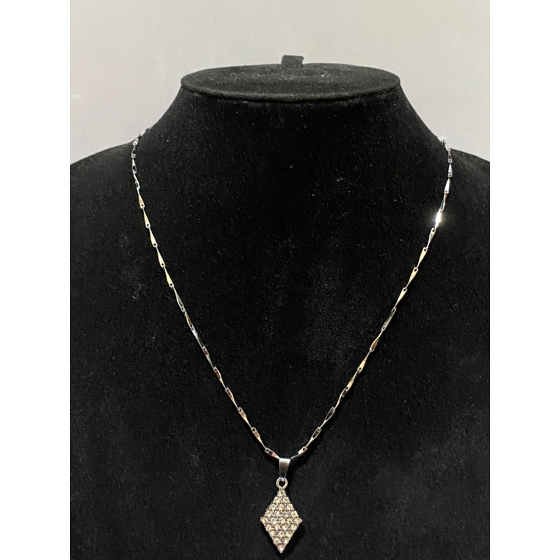 kalung titanium silver berkilau / rantai padi + Liontin Lonjong