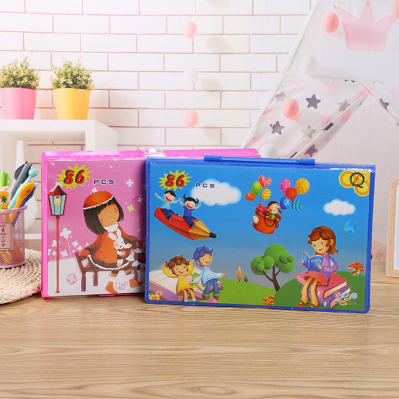 

CRAYON PENSIL WARNA ANAK GAMBAR COLOUR CAT AIR WATERCOLOR GUNTING KUAS CAT AIR isi 86pcs