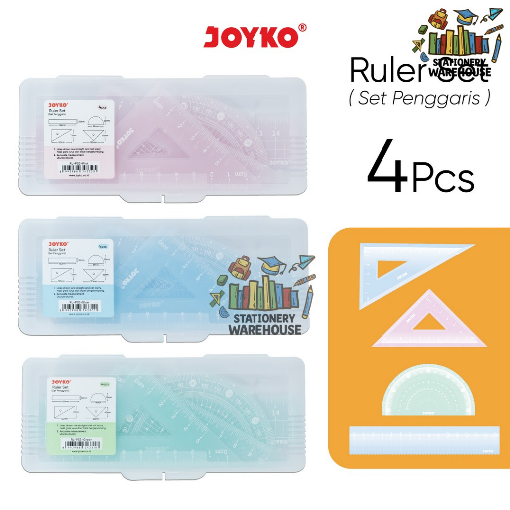 

Ruler Penggaris Joyko RL-PS3 1 Set 4 Pcs Pastel Color