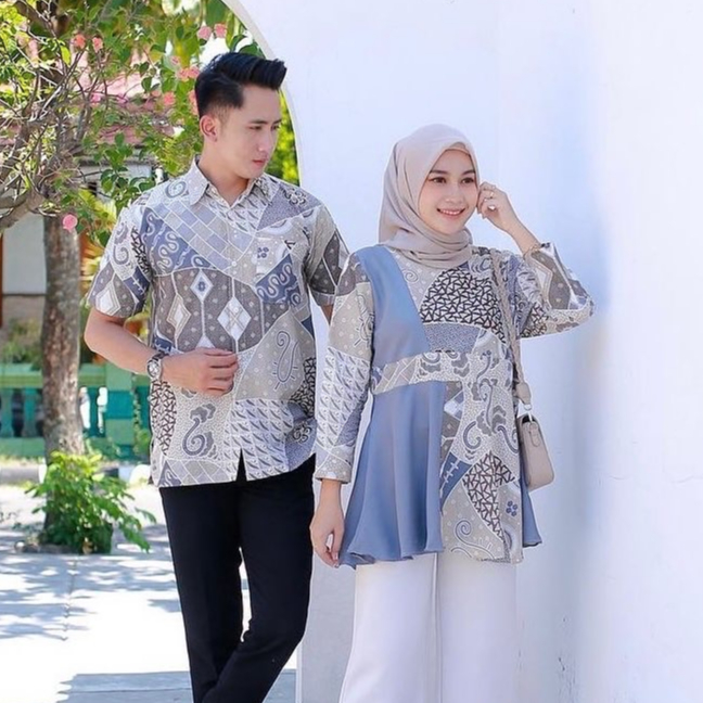 Batik Couple Modern Atasan Blouse Batik Kerja Kantor Wanita Seragam M L XL XXL