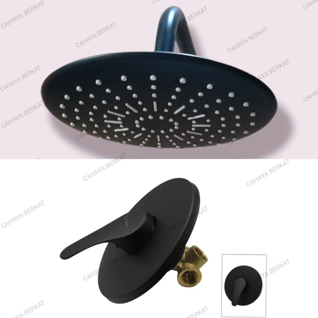 Paket Wall Shower Tanam Black / Hitam + Stop Kran Tanam Panas Dingin PROMO
