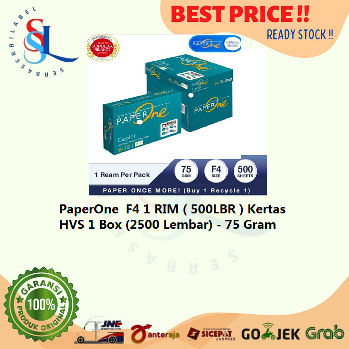 

PaperOne F4 1 RIM ( 500 ) Kertas HVS 1 Box (2500 Lembar) - 75 Gram