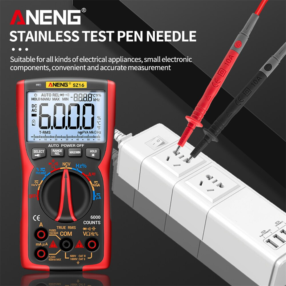 ANENG Digital Multimeter Voltage Tester 6000 Counts Frequency - SZ16 - Red