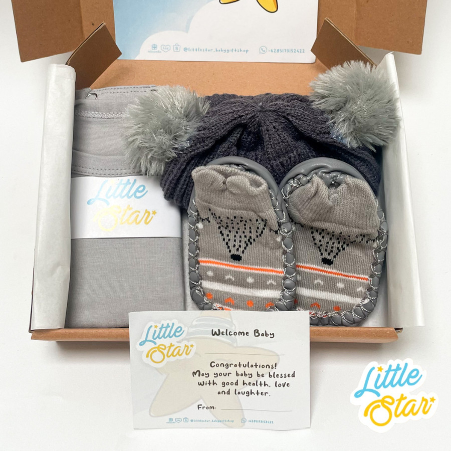 LS 3in1 Hampers Newborn Baby Gift Set Kado Lahiran Baju Topi Pom Prewalker Hadiah Parcel Lahiran Bayi Baru Lahir Premium Unisex