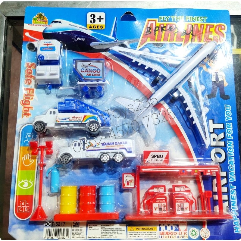 Mainan Anak Pesawat Set Mobil Bandara Airplane Airport SPBU Bensin Pertalite Pertamina Angkut Barang
