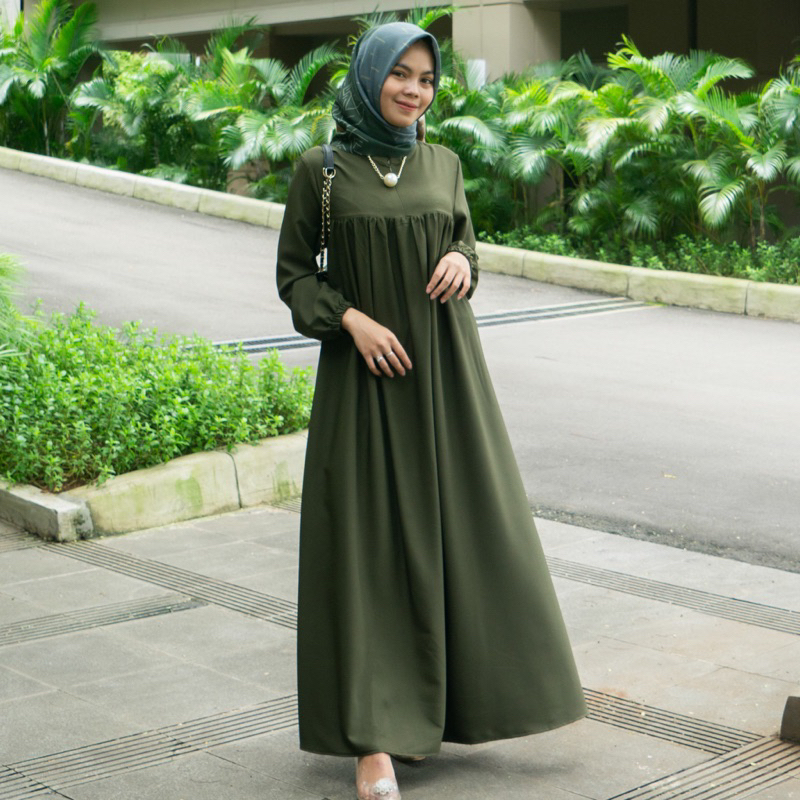 LORA DRESS SIZE M,L,XL TERBARU BAHAN SHAKILA PREMIUM PAKAIAN GAMIS TERLARIS MUSLIM WANITA BY ZENIC ID BISA COD see