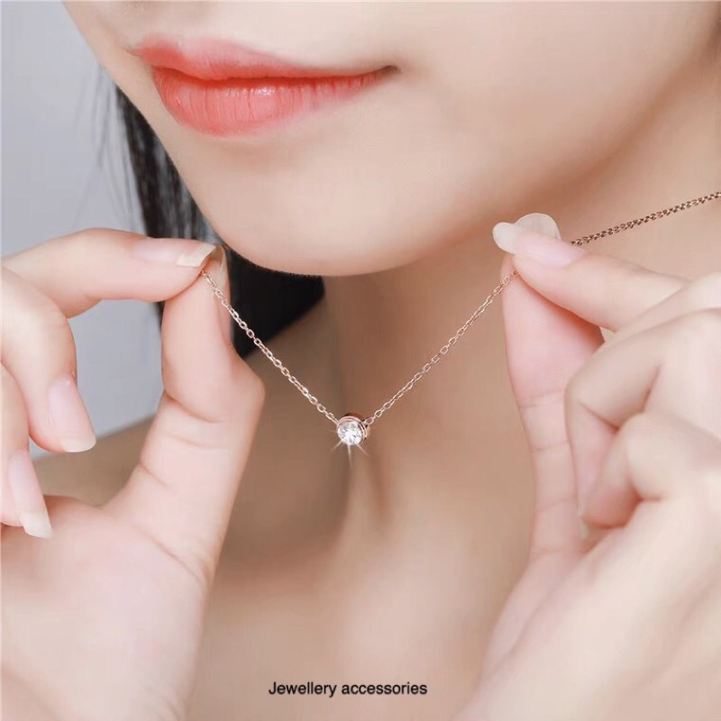 Kalung Titanium Single Diamond Rosegold Korea Fashion Style Simple