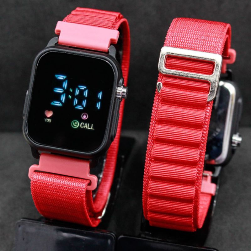 JAM TANGAN WANITA CEWEK PRIA LED WATCH STRAP KANVAS JSS 3642 GAYA KOREA