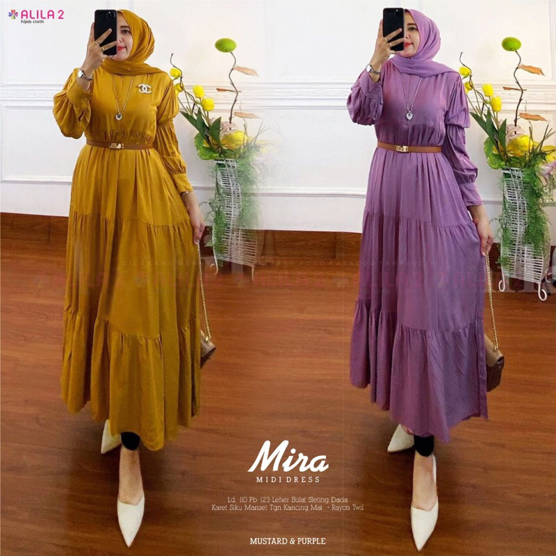 Mira Midi Dress Original Alila Hijab - Gamis Midi Dress Polos Wanita Simple Elegan