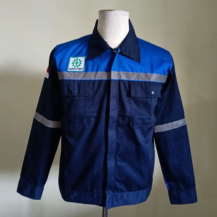 Star Wearpack - Atasan Baju Kerja Proyek Warna Dongker Kombinasi Biru BCA