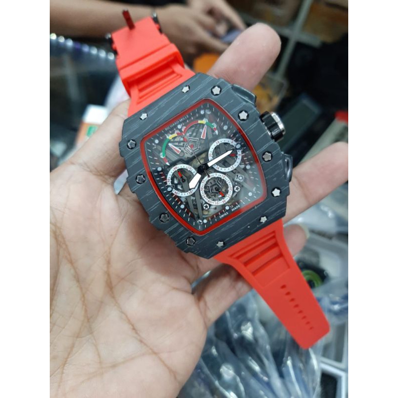 (Cod)Jam Tangan Pria RM/Rchrd Mile Tanggal Aktif Crono Aktif Strap Rubber/Karet(Dikirim Jakarta)